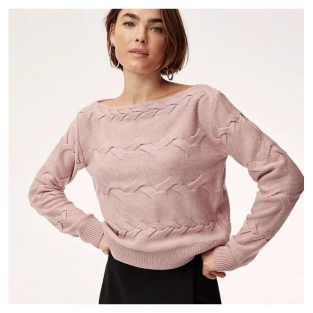 Babaton Aritzia Sweater Women S Rose Pink Luc 100% Merino Wool Cable Knit Ballet